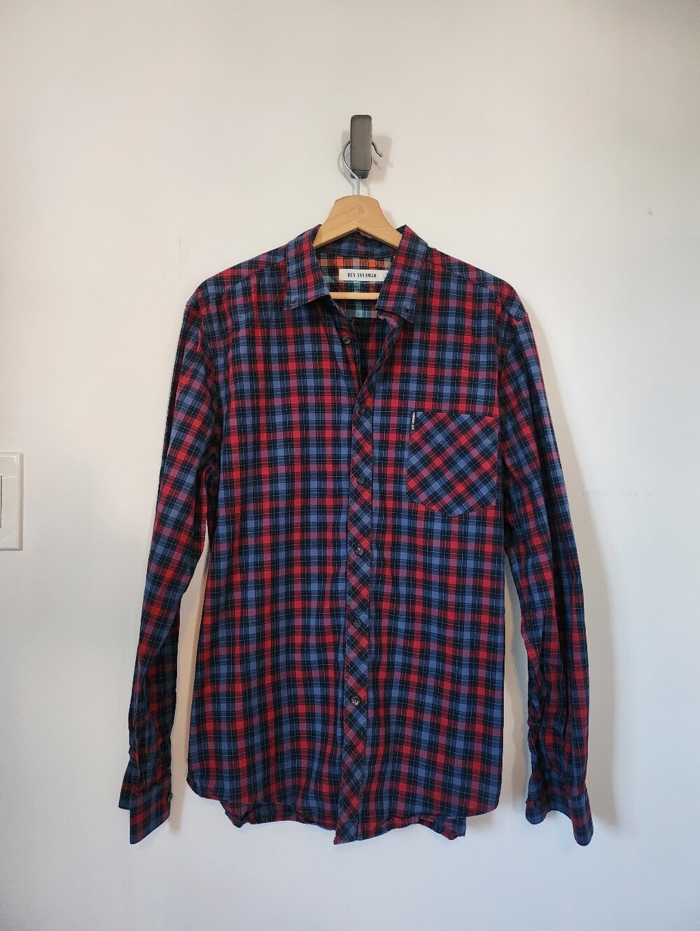 Ben Sherman Men's Red & Blue Plaid Button-Up Shirt